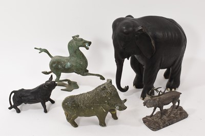 Lot 781 - Group of animal sculptures in a variety of media including African carved ebony elephan...