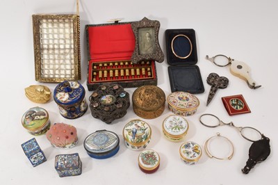 Lot 912 - Vertu items including 19th century and later enamel boxes, silver and jewelled perfume...
