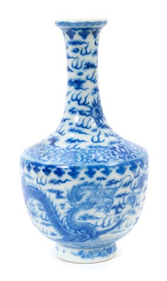 Lot 73 - Chinese blue and white bottle vase painted with dragons