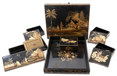 Lot 905 - 19th century Chinese lacquer lidded box enclosing further boxes