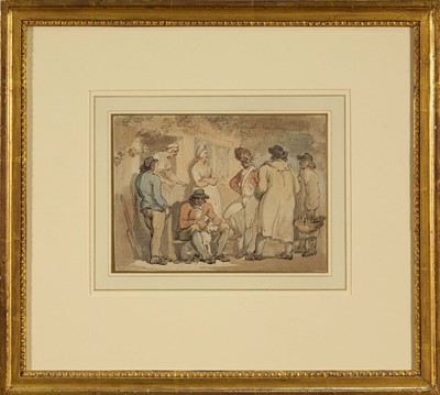 Lot 1212 - Thomas Rowlandson (1756-1827) watercolour pen and ink - 'At the Inn Door', 14.5cm x 20cm, in glazed gilt frame