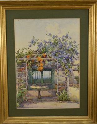 Lot 1252 - Ella Mary Du Cane (1874-1943) watercolour - ‘Plumbago’, 1912, signed, Fine Art Society label verso, 34.5cm x 24cm, in glazed frame