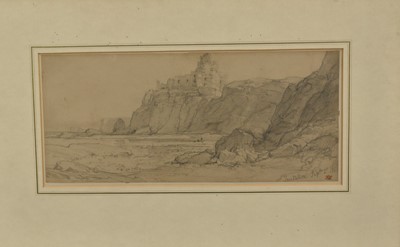 Lot 1263 - William Leighton Leitch (1804-1883) pencil drawing - Tantallon Castle, stamped and dated Sept. 2nd 1863, 15cm x 34cm, in glazed frame