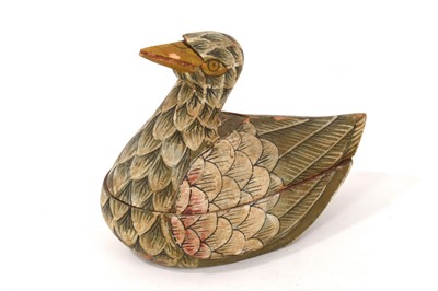 Lot 892 - Antique carved and polychrome painted wooden duck box