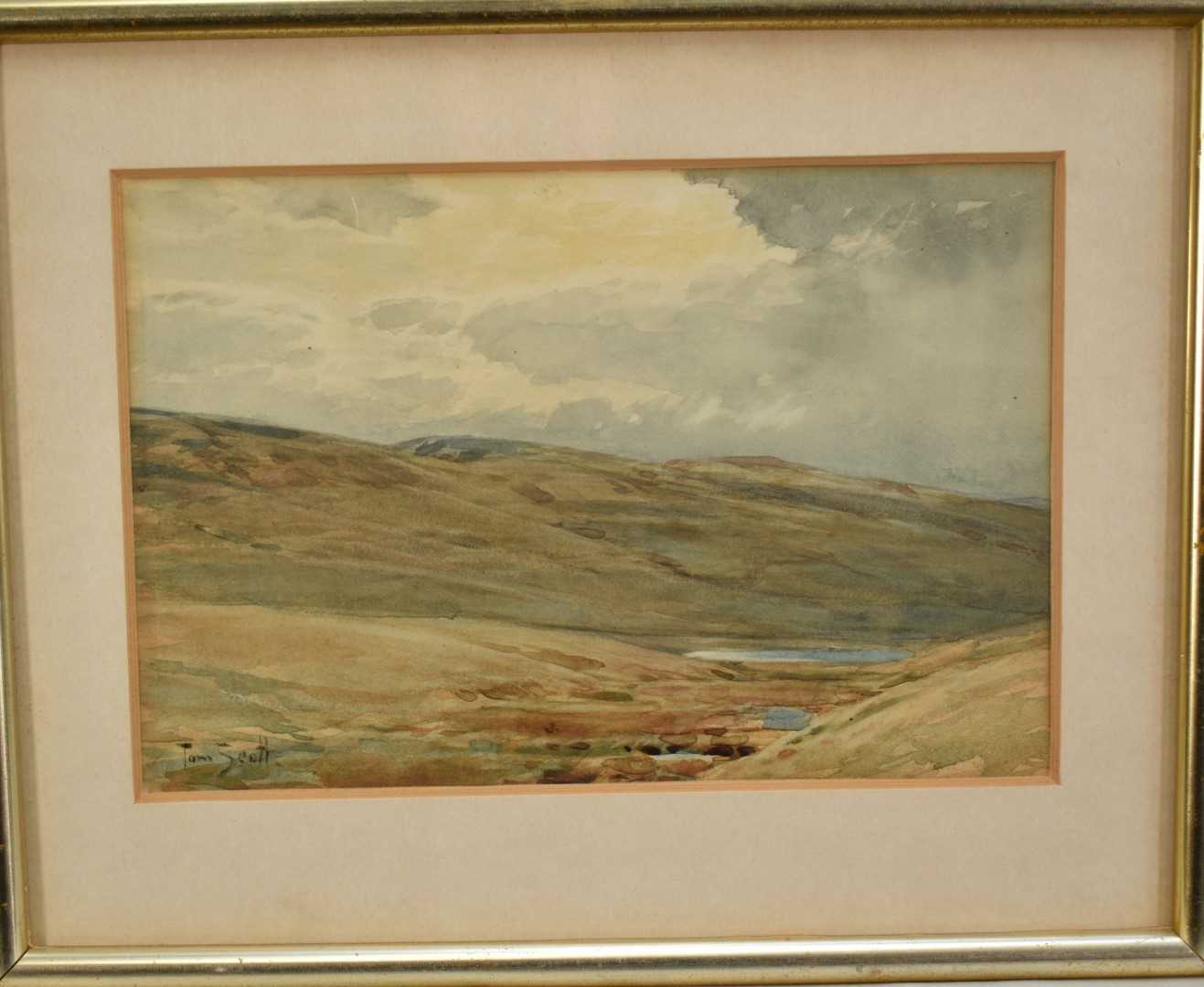 Lot 143 - Tom Scott, 20th century watercolour - Highland Scene, signed, 17cm x 25.5cm, in glazed frame