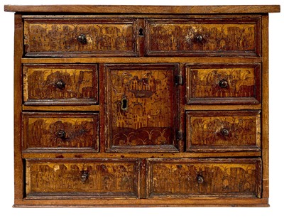 Lot 1500 - 17th century Nonsuch type walnut and marquetry inlaid table cabinet