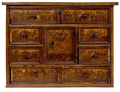 Lot 1383 - 17th century Nonsuch type walnut and marquetry inlaid table cabinet