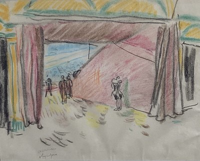 Lot 198 - Steven Spurrier RA (1878-1961) crayon and pastel - ‘Olympia’ circus, signed and titled, 19cm x 24cm, in glazed frame