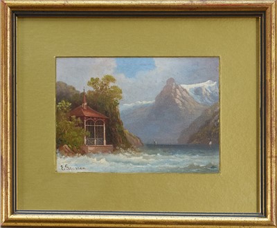 Lot 1260 - E. Grossen, pair of late 19th century oils on board of Swiss landscapes, 11cm x 15cm, and a similar...