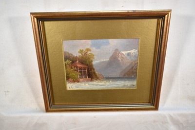 Lot 142 - E. Grossen, pair of late 19th century oils on board of Swiss landscapes, 11cm x 15cm, and a similar...