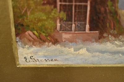 Lot 142 - E. Grossen, pair of late 19th century oils on board of Swiss landscapes, 11cm x 15cm, and a similar...