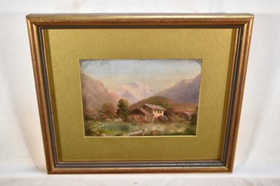 Lot 142 - E. Grossen, pair of late 19th century oils on board of Swiss landscapes, 11cm x 15cm, and a similar...