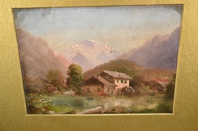 Lot 142 - E. Grossen, pair of late 19th century oils on board of Swiss landscapes, 11cm x 15cm, and a similar...
