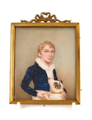 Lot 907 - Charming 19th century portrait miniature on ivory of a boy and his dog
