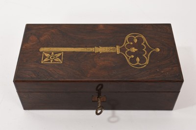 Lot 904 - Regency rosewood and brass inlaid key box