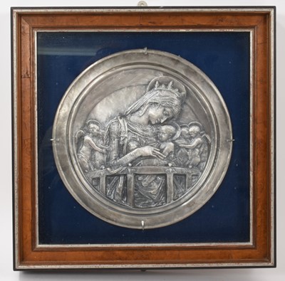 Lot 902 - Silver Copy of The 'Chellini Madonna' By Donatello, in glazed frame