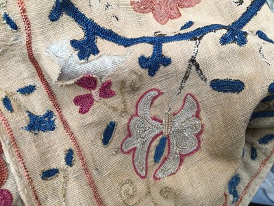 Lot 2050 - Antique embroidered Suzani with scrolling foliage on cream ground