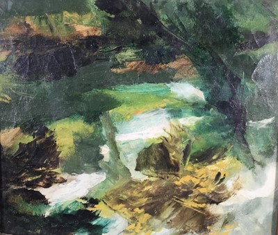 Lot 102 - Follower of Ulrich Gleiter, oil on card laid on wood board - Wooded landscape, 28cm x 33cm, in glazed frame