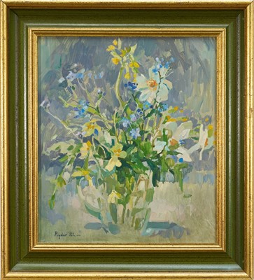 Lot 1255 - *Susan Ryder (b. 1944) oil on canvas - Spring Flowers, signed and dated '82, titled to gallery label verso, 34cm x 32cm, framed