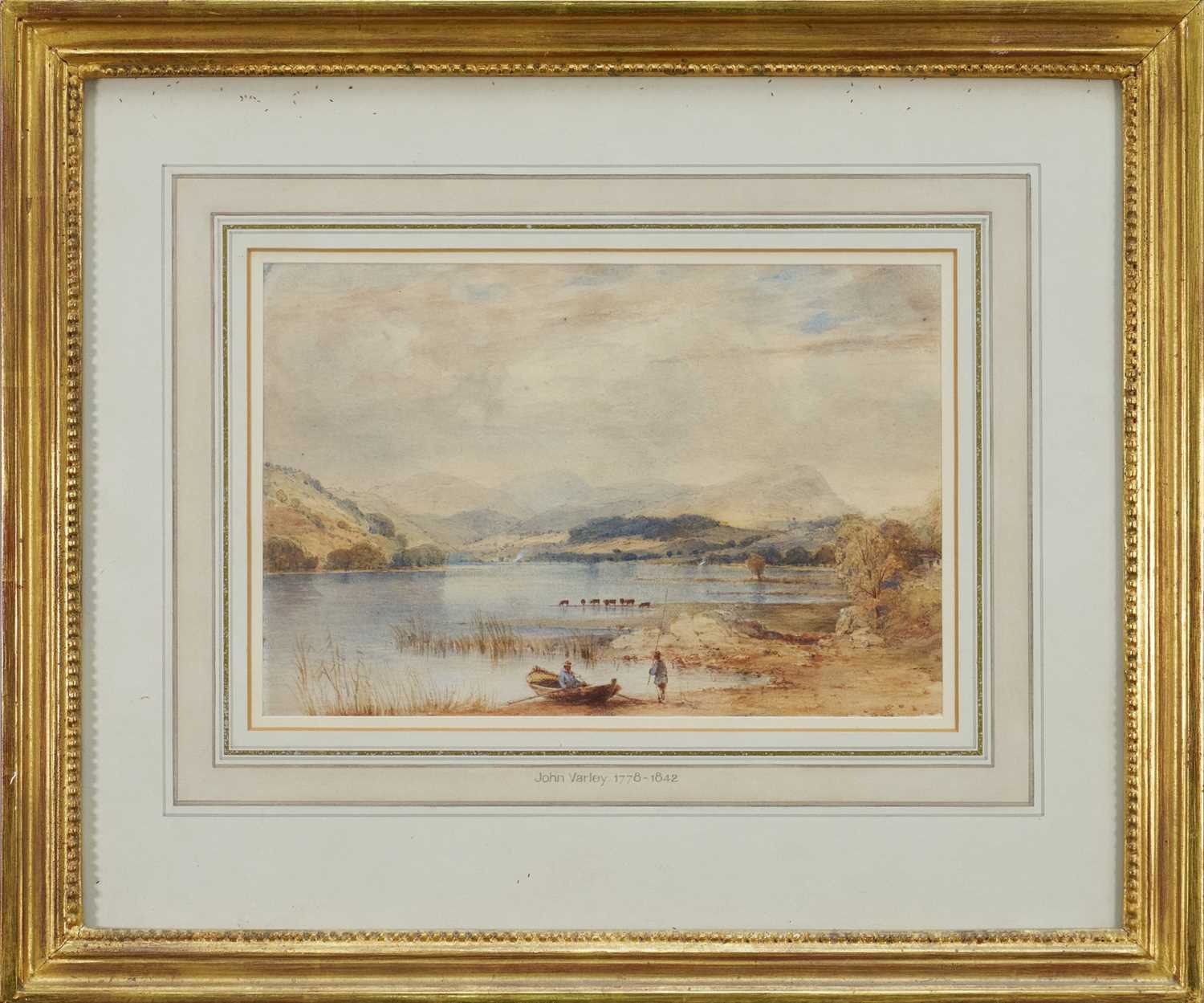 Lot 144 - John Varley (1778-1842) watercolour - extensive landscape with figures, 17.5cm x 26cm, in glazed gilt frame