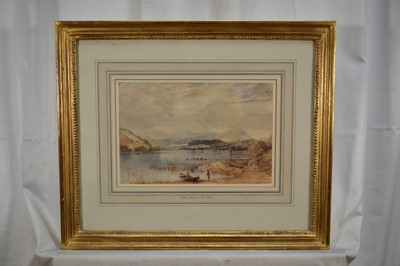 Lot 144 - John Varley (1778-1842) watercolour - extensive landscape with figures, 17.5cm x 26cm, in glazed gilt frame