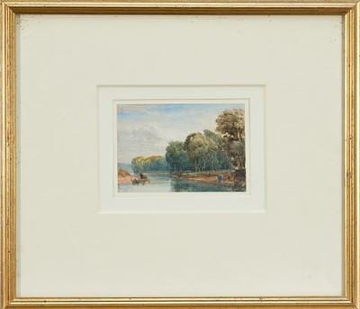 Lot 1262 - William Leighton Leitch (1804-1883) watercolour - The Tweed near Kelso, signed and dated 1879, Spink exhibition label verso, 8.5cm x 12.5cm, in glazed gilt frame