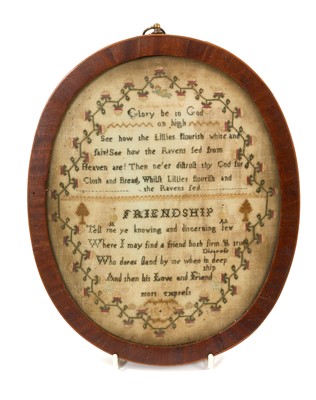 Lot 853 - George III oval framed sampler titled ‘Friendship’