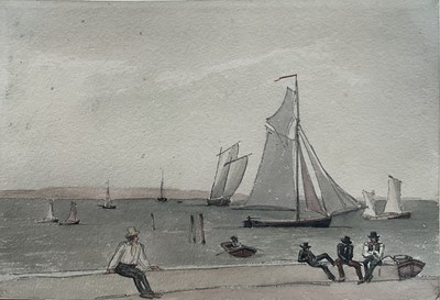 Lot 240 - George Cumberland (1754 -1848) monochrome watercolour - Sailing boats off Weymouth, 17cm x22.5cm, signed verso, in glazed frame.