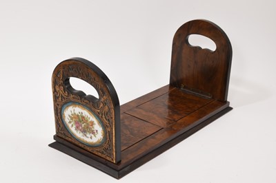 Lot 852 - Victorian folding walnut and porcelain plaque mounted book slide