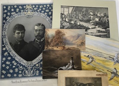 Lot 280 - A folder of drawings, watercolours, prints and reproductions, approximately 24