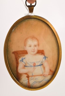 Lot 875 - George III miniature portrait on ivory of an infant named to the frame as Monstuart Elphinstone