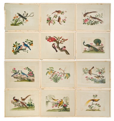 Lot 879 - Collection of 12 place mats, utilising 19th century Chinese paintings on pith