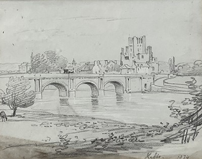 Lot 245 - 20th century pencil and chalk drawing of Kelso, 21.5cm x 27cm, dated 1934, in glazed frame.