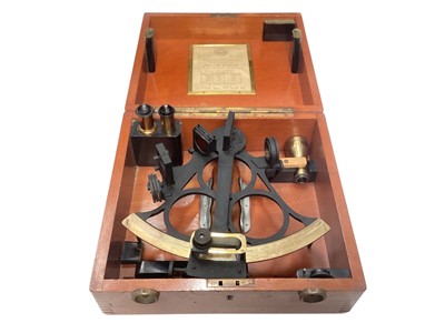 Lot 2419 - Antique Husun brass lacquered sextant in wooden case with accessories
