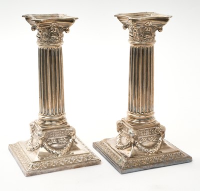 Lot 283 - Pair of Victorian Corinthian column candlesticks