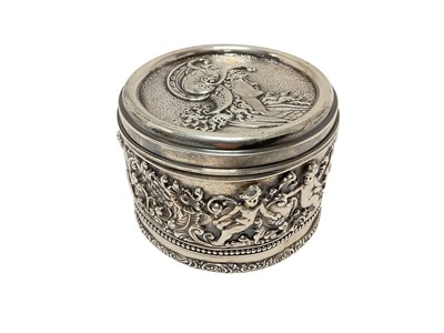 Lot 286 - 19th century Continental embossed silver circular box
