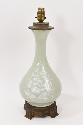 Lot 884 - 19th century continental celadon porcelain and ormolu lamp base