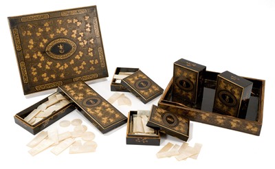 Lot 885 - Fine Early 19th century Chinese lacquered box housing collection of mother of pearl gaming counters