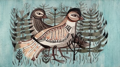 Lot 1 - Sheila Flynn (b. 1929) Watercolour - Two Birds, 20.5cm x 36cm, signed, in glazed frame.