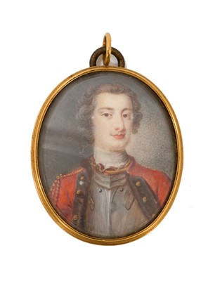 Lot 940 - 18th century miniature portrait on ivory of a young gentleman, possibly Bonnie Prince Charlie