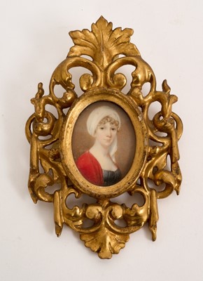 Lot 864 - 18th century portrait miniature on ivory, depicting a young woman