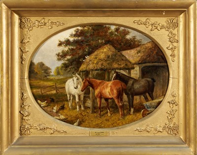 Lot 1309 - Samuel J Clarke (1841-1928) oil on canvas, horses and chickens beside barns