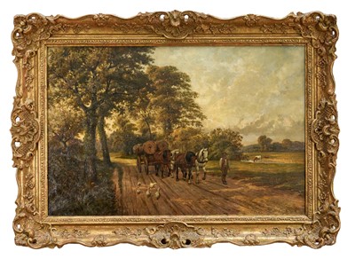 Lot 1307 - Samuel J Clarke (1841-1928) , oil on canvas - The Timber Wagon, signed, 50cm x 75cm, in gilt frame