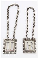 Lot 361 - Pair George III Silverer decanter labels of...