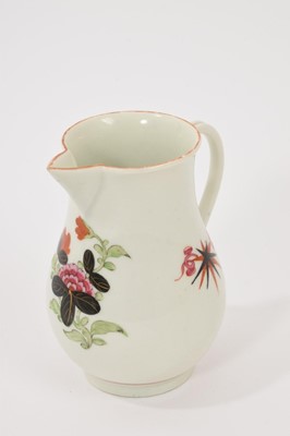 Lot 33 - A Worcester sparrow beak jug, circa 1770, painted in the Thunder and Lightning pattern, lined rim, grooved handle, 9cm high Provenance: Klaber & Klaber label.