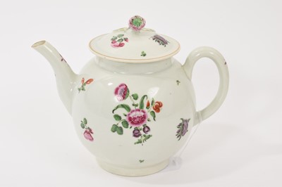Lot 23 - A Worcester teapot, circa 1775, polychrome painted with floral sprays, 16cm high