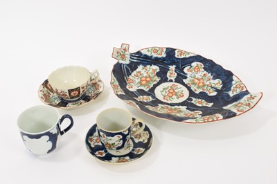 Lot 58 - A group of Worcester items from the Red Line Bordered Group, circa 1765-72, including an undecorated scale blue coffee cup, a coffee cup and saucer with famille verte s...
