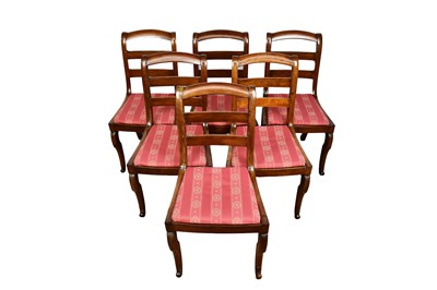 Lot 1278 - Set of six Louis Phillipe 19th century fruitwood sabre leg dining chairs