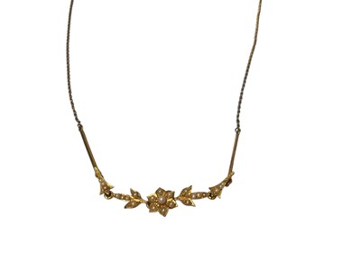 Lot 56 - Edwardian gold and seed pearl floral pendant necklace