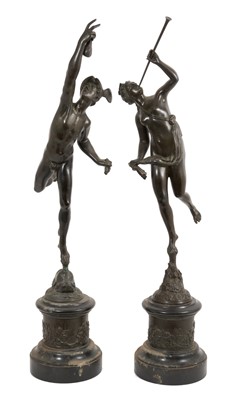 Lot 1037 - After Giambologna: Pair of Grand Tour Type bronze figures of Mercury and Fortuna